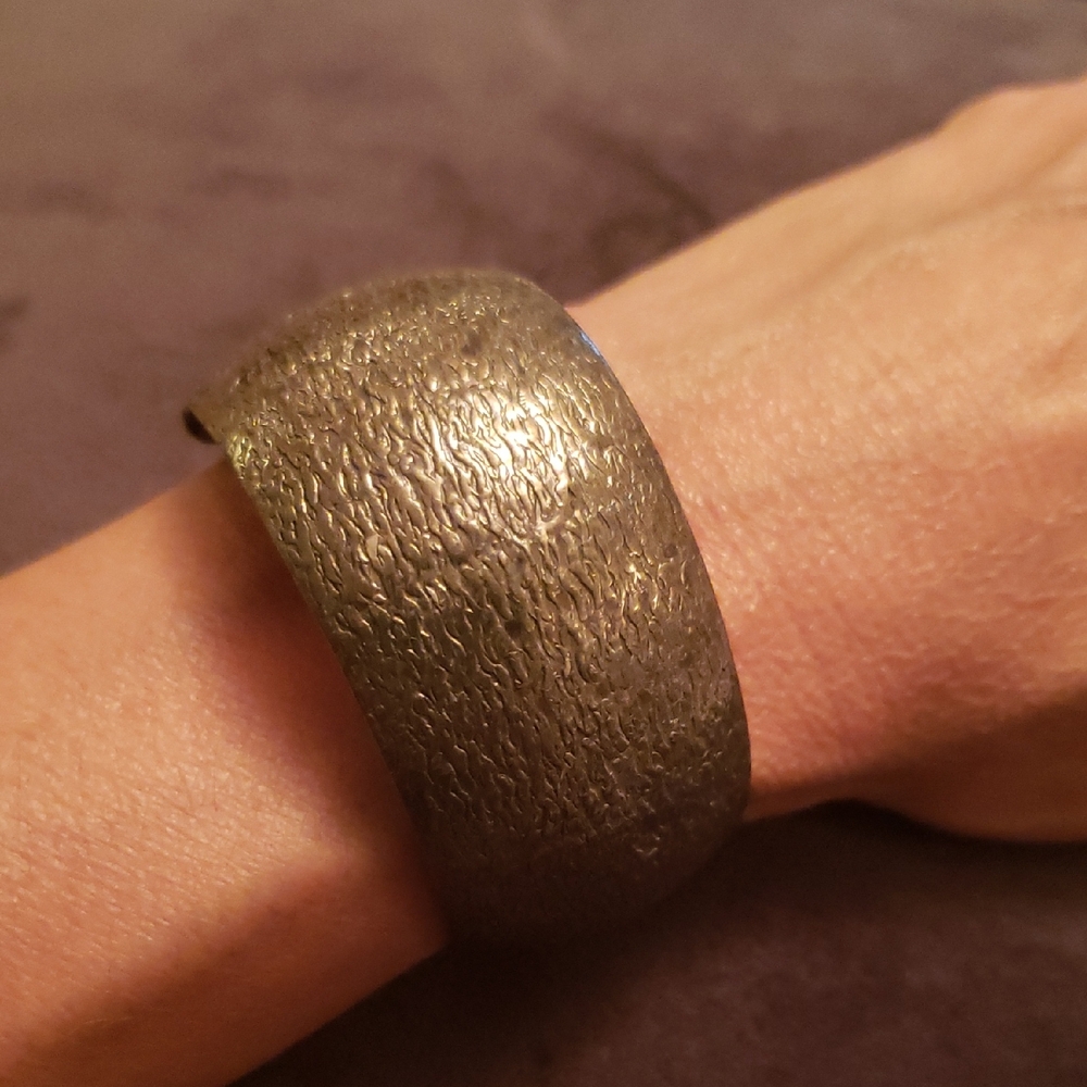 Weathered Textured Sterling Silver Cuff Bracelet, 1.25" Wide